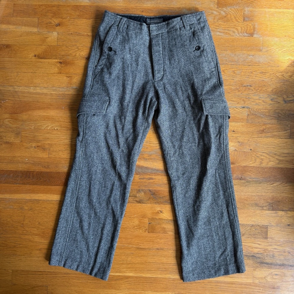 Vintage Banana Republic Pants Mens 34x32 Gray Wool Blend Cargo Baggy Herringbone